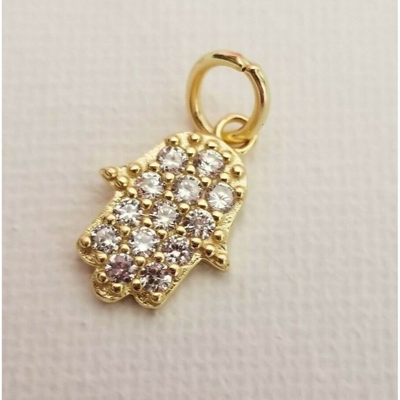 COTE D ARGENT 14k Gold Plated Sterling Silver Cz Hamsa Charm New Palm Hand - Picture 1 of 4